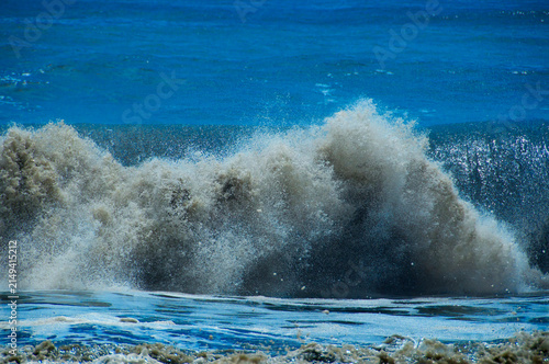 Strong waves hit the beach, Kerala, India.