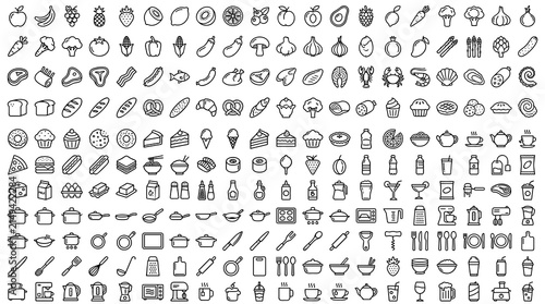 Konstfotografi 245 food cooking kitchen and drinks linear icon collection with thin outline sym