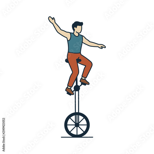 A stylized illustration of a person balancing on a single wheeled cycle