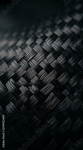 Close up of black carbon fiber weave texture showing intricate pattern with detail