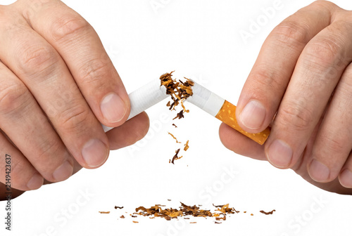 Konstfotografi Hands Breaking a Cigarette Symbolizing Quitting Smoking