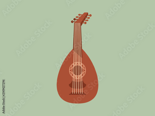 Bild auf Leinwand Minimalist flat illustration of a traditional wooden lute musical instrument