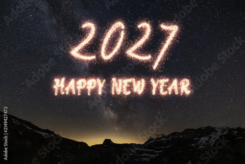 Canvas Print 2027 fireworks background, gold happy New Year 2027 poster