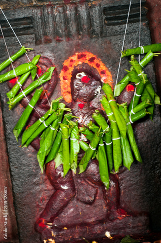 Canvastavla Spiritual stone statue of hindu god in ancient temple, India.