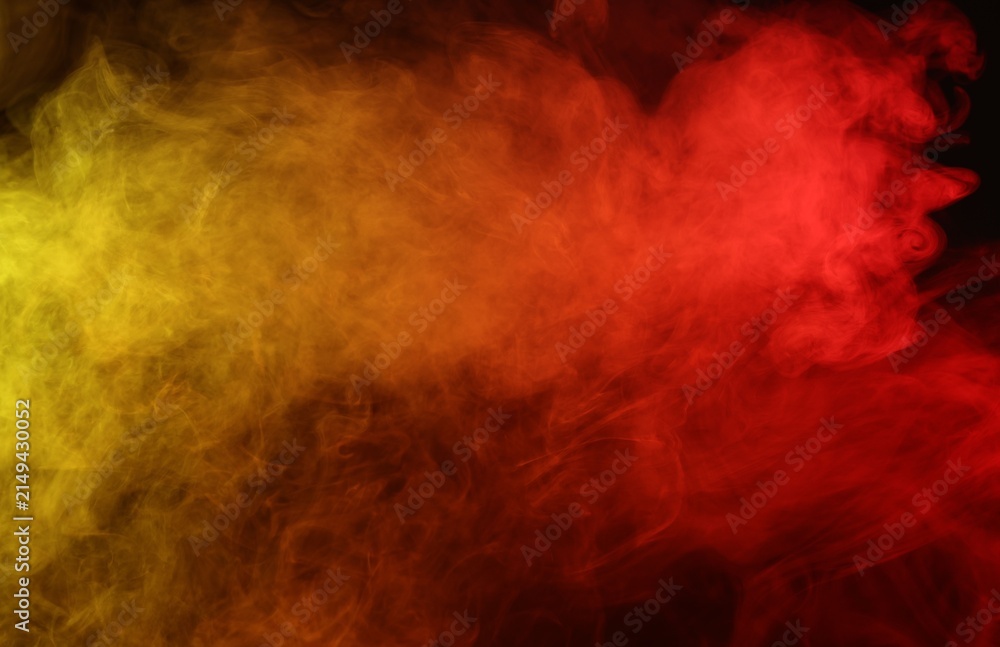 Fototapeta premium Beautiful smoke in neon lights on dark background