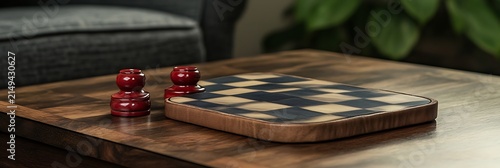 Obraz na płótnie Luxury checkers game set on walnut table red pieces dark academia aesthetic high end leisure activity