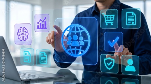 Procurement Command Center with Large Holographic Supplier Network, Vendor Management, Purchase Orders, Procurement Analytics and Enterprise Purchasing Automation Technology