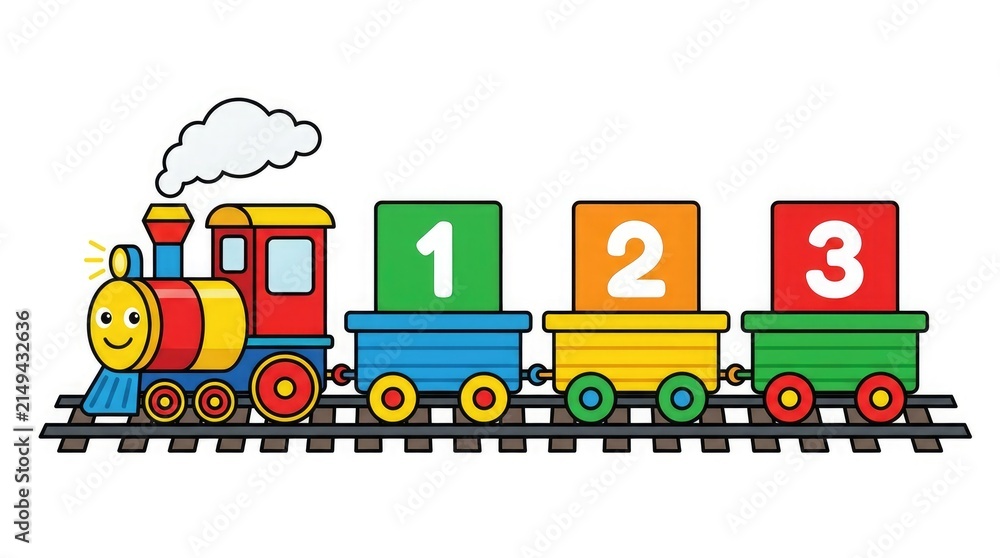 Fototapeta premium Cute cartoon train with numbered blocks isolated on white background