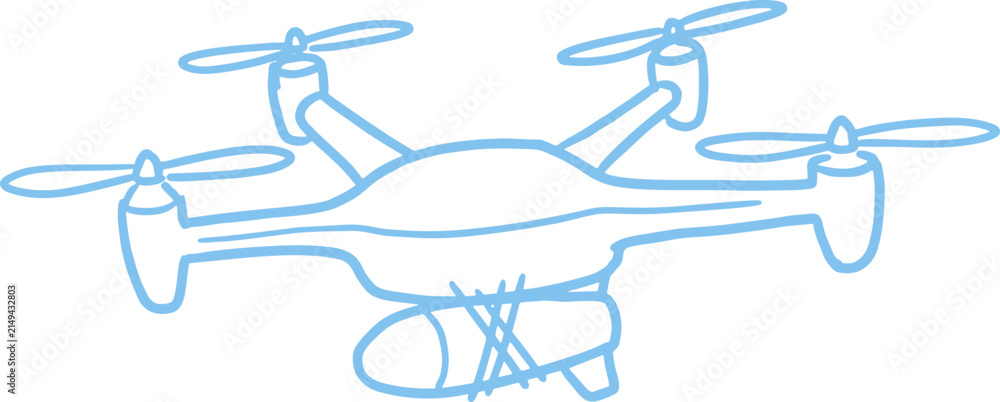 Obraz premium Armed Military Drone Vector Carrying Munition for Strategic Surveillance and Tactical Operation Doodle Illustration with Serious Mood.