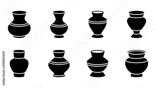 Ceramic vase silhouettes collection isolated on white background decorative pottery icon set