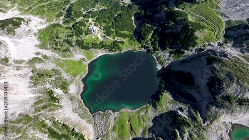 Aerial view of Drachensee and Seebensee in a mountain landscape in the Austrian Alps of Tyrol