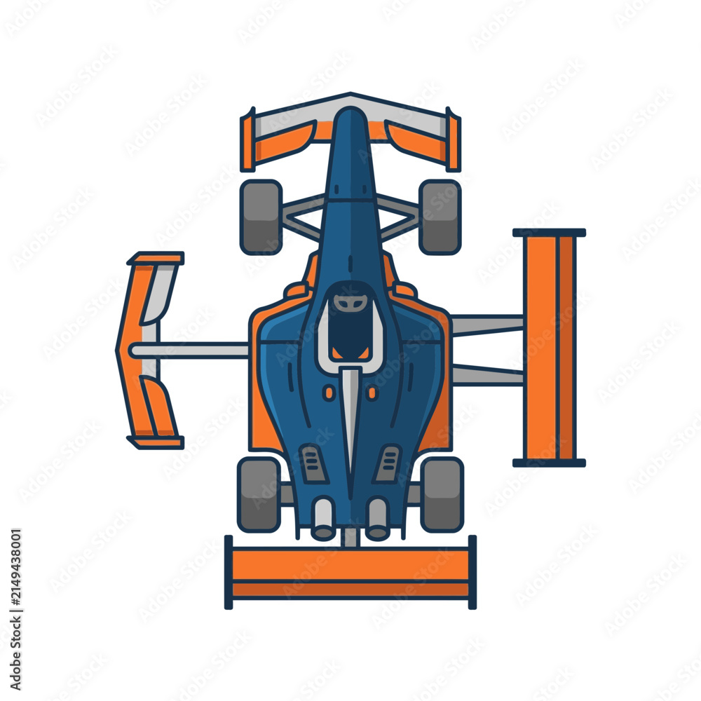 Fototapeta premium Top view of formula one car isolated on transparent background