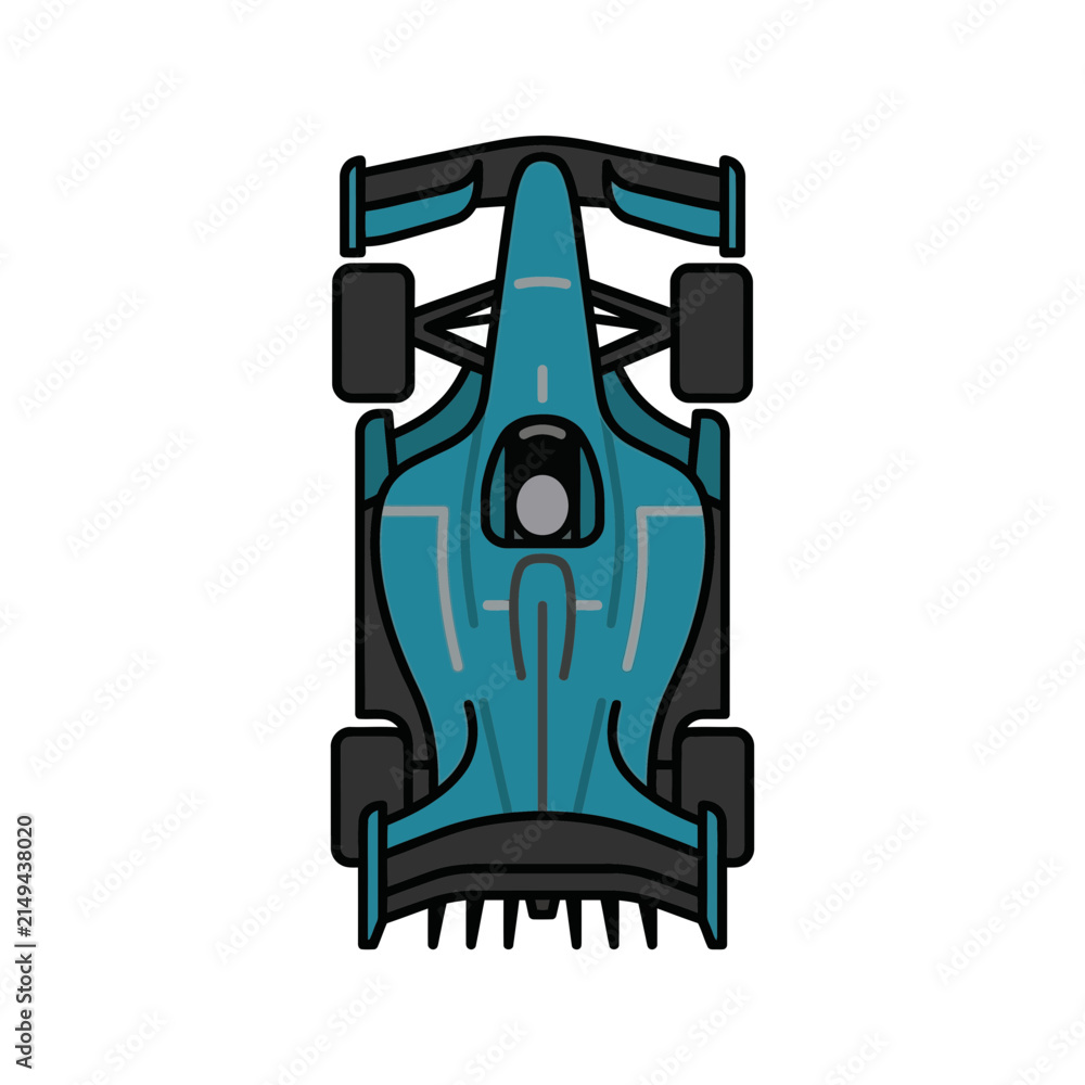 Fototapeta premium Top view of a blue formula one car isolated
