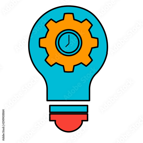Creative idea bulb with gear and clock icon for efficient time management process.