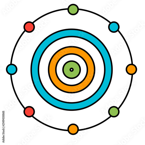 Colorful atomic structure or abstract network diagram icon representing connection and technology.