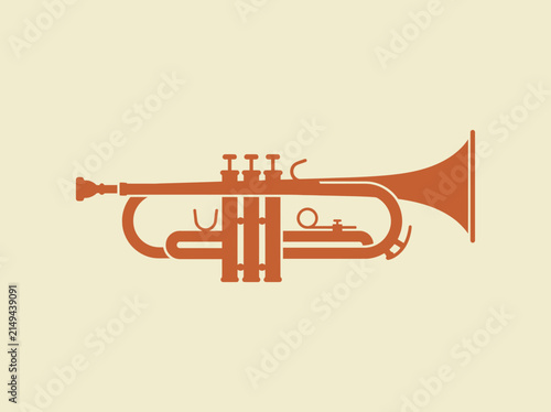 Canvas Print Stylized orange trumpet musical instrument illustration on a light background