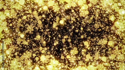 Golden Christmas Particles and Snowflakes Frame Loop on Black Background