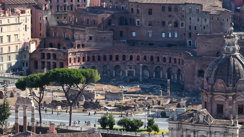 Aerial View of Trajan's Market and Santa Maria di Loreto Church in Rome, Italy