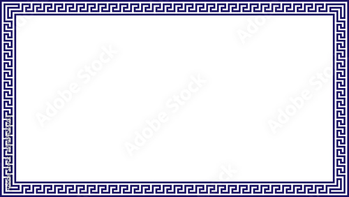 Elegant blue and white Greek key pattern border on a clean white background, a classical geometric decorative frame for sophisticated design