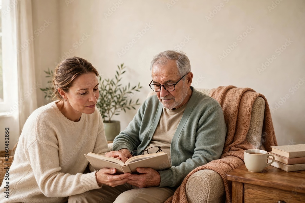 Fototapeta premium Loving Senior Couple Reading Book Together at Home