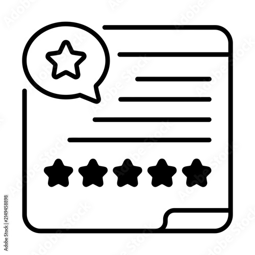 Customer feedback review icon showing five stars rating with feedback, customer