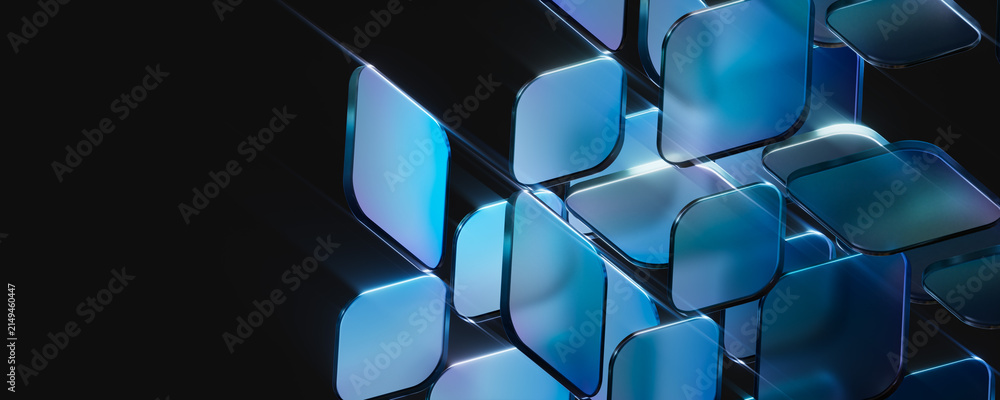 Naklejka premium Abstract blue glass floating panels for technology background. Cloud computing concepts, IT corporate websites, or futuristic UI app interface design layouts. 3d rendering