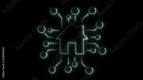 Smart Home Technology Neon Icon Animation on Black Background