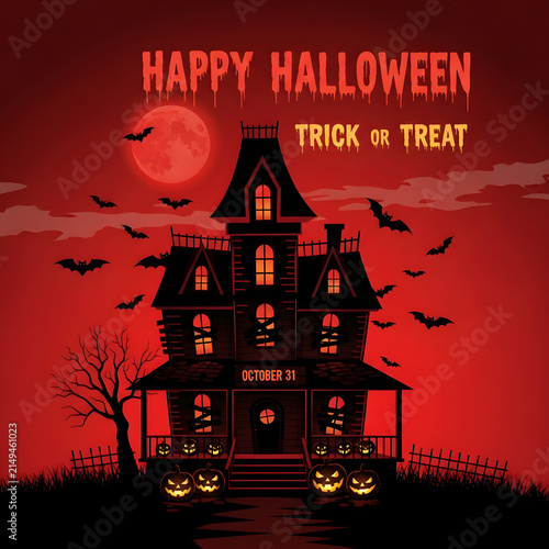 halloween background with castle and pumpkin