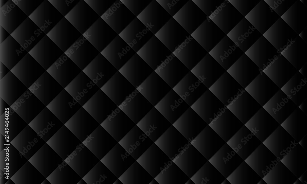 Obraz premium Black Quilted Pattern Background, Dark Diamond Quilting Texture, Padded Leather Upholstery Style Seamless Vector Pattern