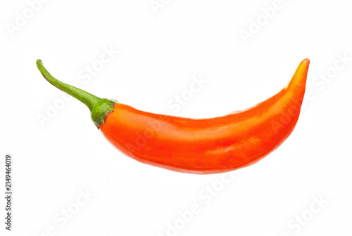 Fotografía Single Curved Orange Chili Pepper with Green Stem