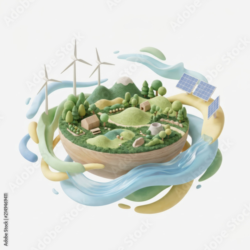 Subtainability Soft 3D Illustration sustainability soft 3d illustration of renewable energy landscape and green ecology