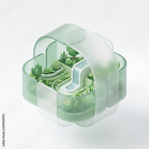 Subtainability Soft 3D Illustration sustainability soft 3d illustration of green garden under translucent cover