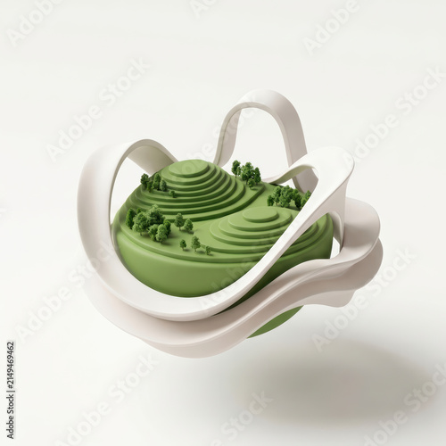 Subtainability Soft 3D Illustration soft 3d illustration of sustainability landscape with green hill and abstract white ribbon