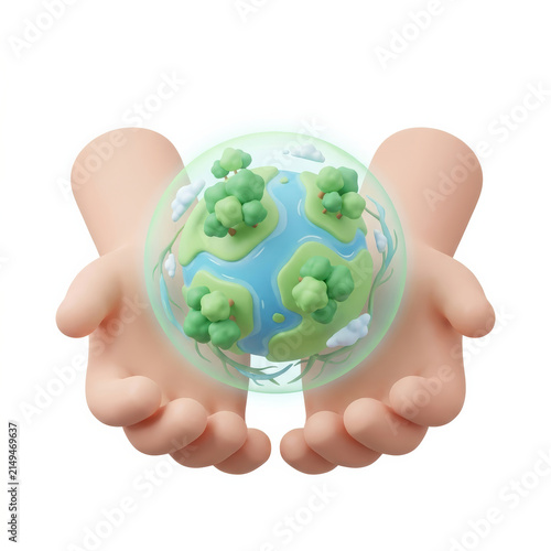 Subtainability Soft 3D Illustration soft 3d illustration of sustainability hands holding earth globe