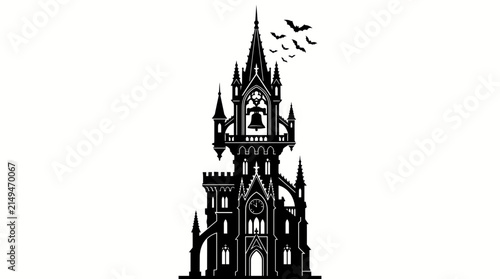Konstfotografi Gothic-style castle tower silhouette with flying bats