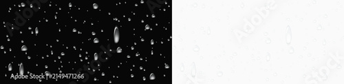 Fotografía Realistic water drops on a transparent background, condensation on the surface with light reflection and shadow, vector, png, 3D effect