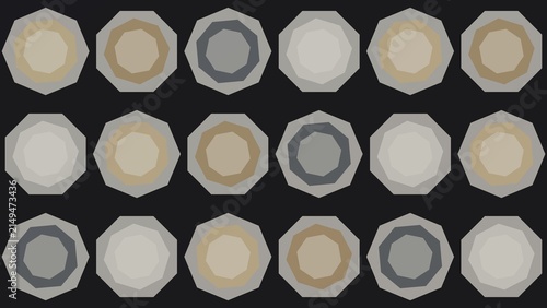 Geometric octagon pattern background, minimalist neutral polygon shapes on black, modern abstract mosaic texture for web design
