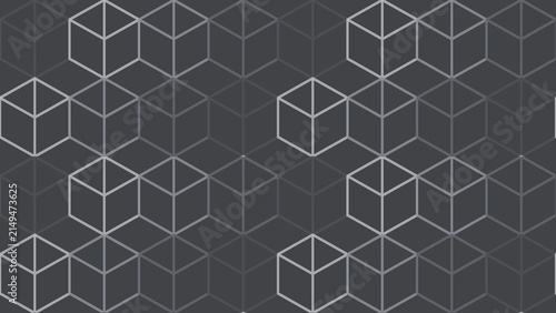 Geometric cube pattern background, dark grey isometric wireframe texture, abstract 3D block grid for corporate tech design
