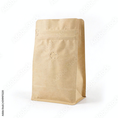 Blank brown kraft flat bottom bag packaging mockup isolated on a white background, ideal for coffee, food, tea, snacks, and premium product branding.