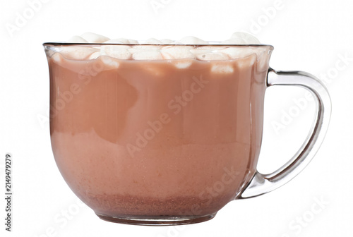Fotografía Glass mug filled with hot chocolate and white marshmallows