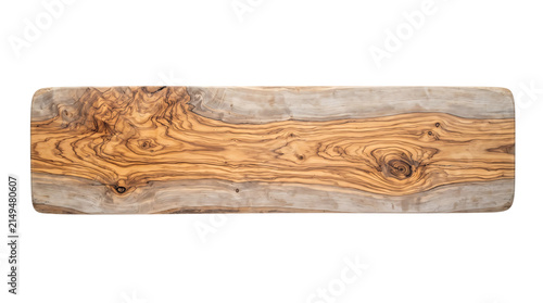 Rustic handmade olive wood cutting board with unique grain patterns and a natural live edge isolated on a transparent background transparent background