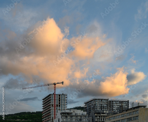 фотографія Construction Process in Tbilisi, Georgia with Tower Crane and Multi-Storey Resid