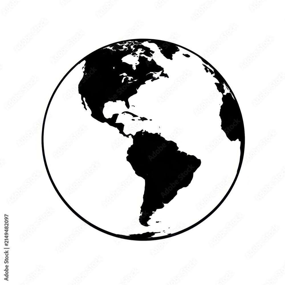 Obraz premium Black and white globe illustration of Earth.