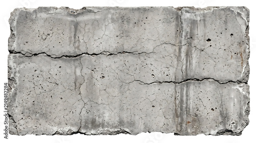 A weathered and heavily cracked concrete slab isolated on a transparent background showcases signs of decay and structural damage transparent background