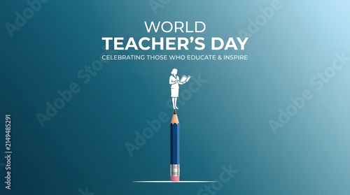 Elegant minimalist design celebrating world teacher day with a golden pencil trophy concept