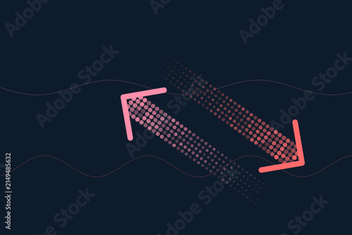Abstract halftone growth arrows up and down on dark blue business background