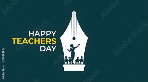Creative greeting card design for happy teacher day celebration with a fountain pen illustration