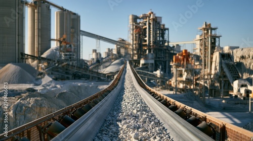 Conveyor System for Transporting Crushed Limestone in Industrial Landscape