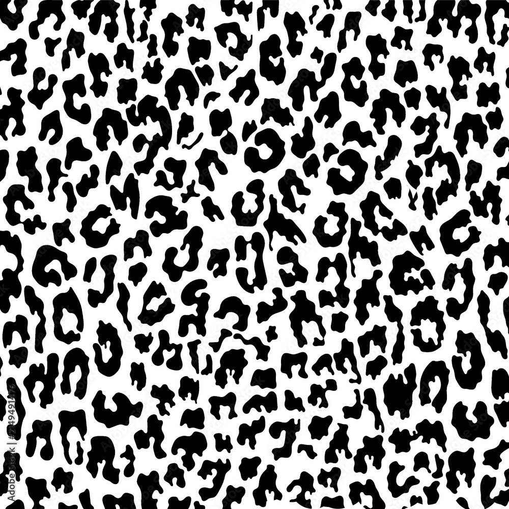 Vector seamless leopard pattern, black spots on a white background. Abstract animal skin leopard seamless pattern design. Black and white seamless camouflage background.
