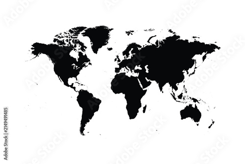 Obraz na plátne A black polygon world map, with a solid silhouette of all continents, isolated against a transparent background